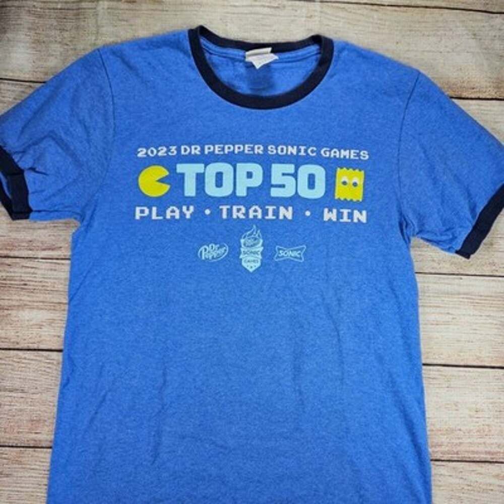 PORT & COMPANY Men's Blue Small Ringer T-Shirt Cotton Blend Sonic Games